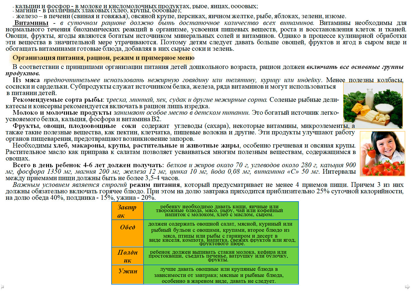 ПРАВИЛЬНОЕ ПИТАНИЕ залог здоровья дошкольников