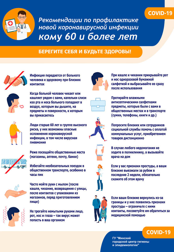Рекомендации по профилактике новой коронавирусной инфекции кому 60 и более лет